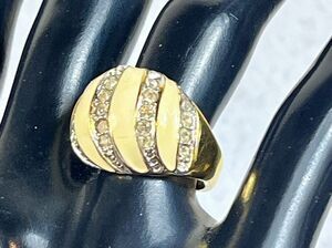 Vtg Ring Sz 6 Cream Enamel Stripe Dome Chunky Fashion Jewelry 18KT HGE Designer